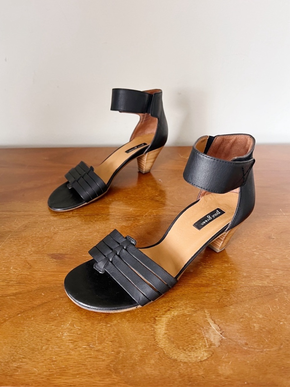 Paul Green • Coco Sandal black leather heeled velcro ankle strap strappy